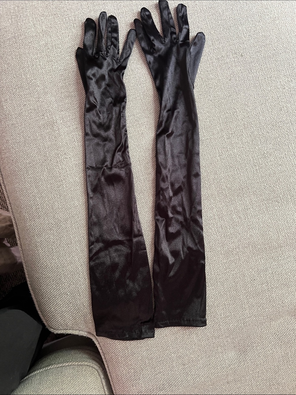 Long Black Satin Opera Gloves - Sz Small  Excellent Condition